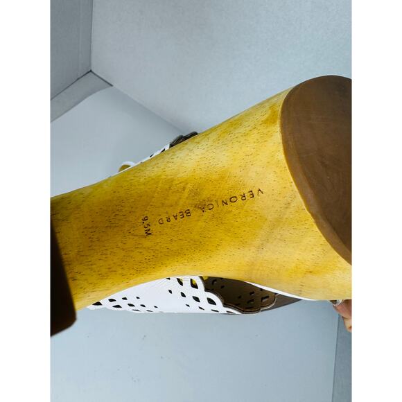 Veronica Beard White Gaynor Clog Sandal Block Heel Crisscross lasercut Strap 9.5 - Picture 7 of 10